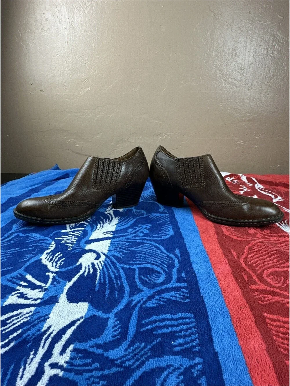 BORN Brown Leather Southwestern Cowboy Ankle Boots Mules Sz 8.5